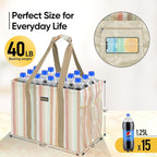 BALEINE Extra Large Utility Tote Bag with Reinforced Wire Frame, Reusable Grocery Bag for Shopping, Picnic (Color Strip, 16.5''x14''x10'')