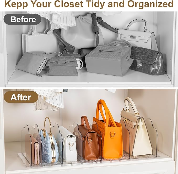 AENTGIU Purse Organizer for Closet, 2 Pack Adjustable Shelf Dividers for Handbag Storage, Transparent Handbag and Purse Stora