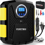 FORTEM Tire Inflator Portable Air Compressor, Air Pump for Car Tires and Bikes, Car Tire Pump w/Auto Shut Off, 150 PSI, 110V AC 12V DC, LED Light, Carrying Case, for Men, Women