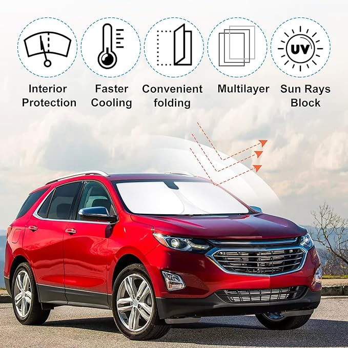 Front Windshield Sun Shade Foldable Car Front Window Sun Shade Windshield Shade Custom Fit for 2018-2026 Che-vrolet Equinox Block UV Rays Accessories Heat Keep Cooler