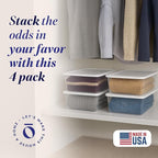HOMZ 4-Pack Snaplock, Small Clear Plastic Storage Organizer Bins w/Lids, 12 Quart, White - Stackable Container Boxes for Bedr