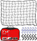 3’x4’ Truck Cargo Net Expands to 6' x 7' with 4"x4" Mesh Grid Super Duty Bungee Heavy Duty Bed Netting for Truck Bed Stretches with 12 Adjustable Metal Carabiners by Cenipar
