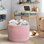 MEGASKET Extra Large Pink Basket, 22"x22"x14" Woven Cotton Rope Bin with Handles, Blanket Storage for Living Room, Baby Kids 