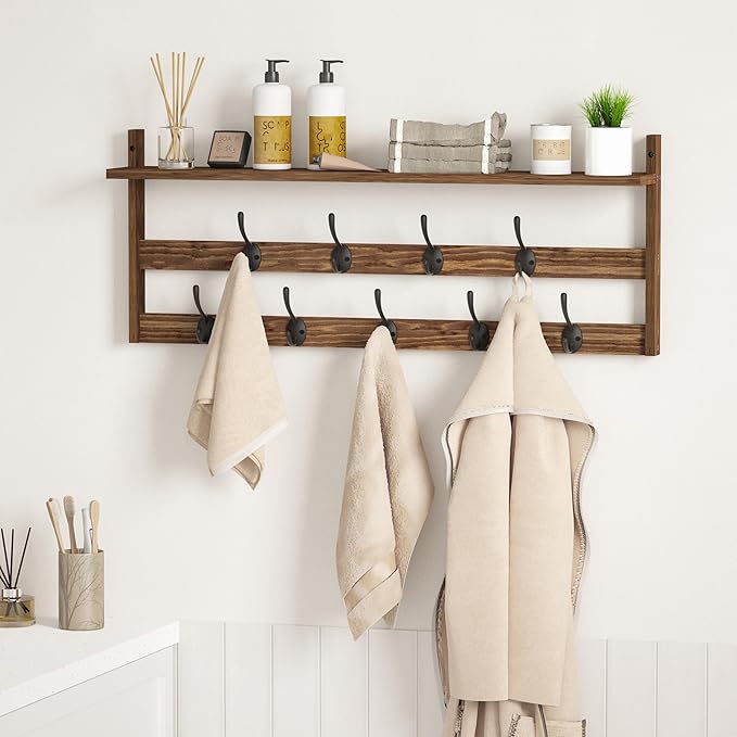 AMBIRD Coat Rack Wall Mount with Shelf, 29" Coat Hooks Wall Mounted with 9 Metal Hooks for Entryway, Bathroom, Bedroom, Livin