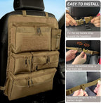Tactical Seat Back Organizer Heavy Duty MOLLE Panel Organizer with Multiple Pockets & Hook Loop Panel for EDC Gear, Road Trip Essentials, Universal Fit for Car SUV Truck Jeep (Mud)