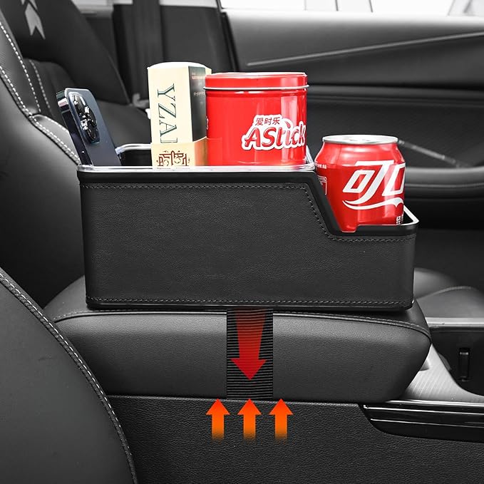 Car Storage Organizer Between Seats,Center Console Armrest Storage Box Back Seat Organizer with Small Compartment Car Interior Storage Box,Cup Holder Tray with Non-slip Mat(Black)