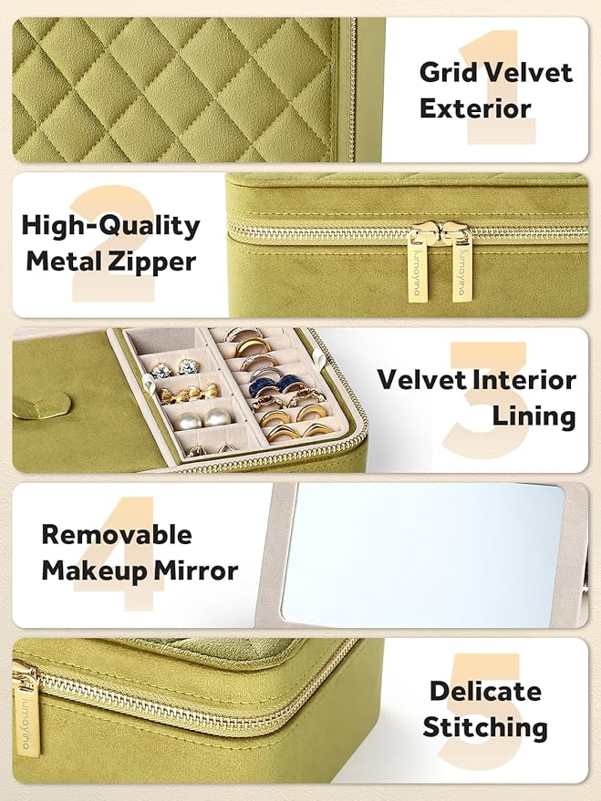 Velvet Travel Jewelry Box with Large Mirror, Double-Layer Jewelry Organizer Case for Women and Girls, Portable Storage Case w