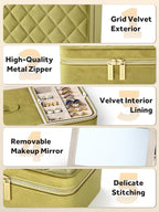Velvet Travel Jewelry Box with Large Mirror, Double-Layer Jewelry Organizer Case for Women and Girls, Portable Storage Case w