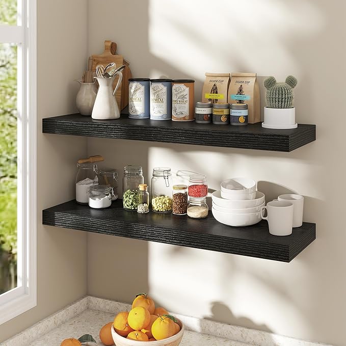 Dreamland Black Floating Shelves 36 Inch Long,8 Inch Deep Floating Shelves,36" W x 8" D Wall Shelves for Bedroom,Living Room,