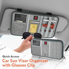 Molle Car Sun Visor Organizer, Tactical Visor Organizer with Zipper Pocket, Glasses Clip & ID Card, Semi-Rigid Molle Panel for Police Gear & Overlanding Accessories, Fit Trucks, SUVs, Jeeps, Gray