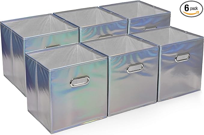 Handy Laundry 6-Pack Foldable Cube Storage Bins – Decorative Collapsible Organizer for Shelves, Closets, Underbed, Clothes, o