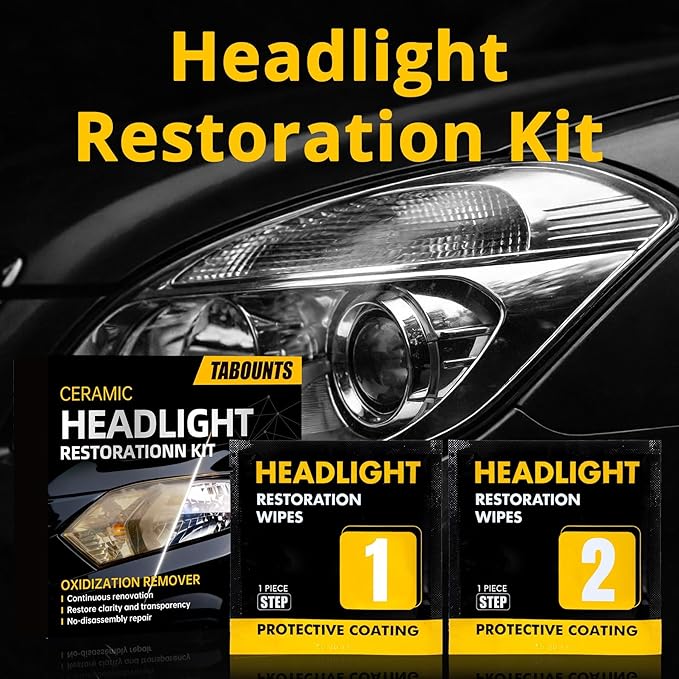 Headlight Restoration Kit,Headlight Restoration Wipes - 3-Step Cleaning System, Removes Yellowing & Oxidation, Restores Clari