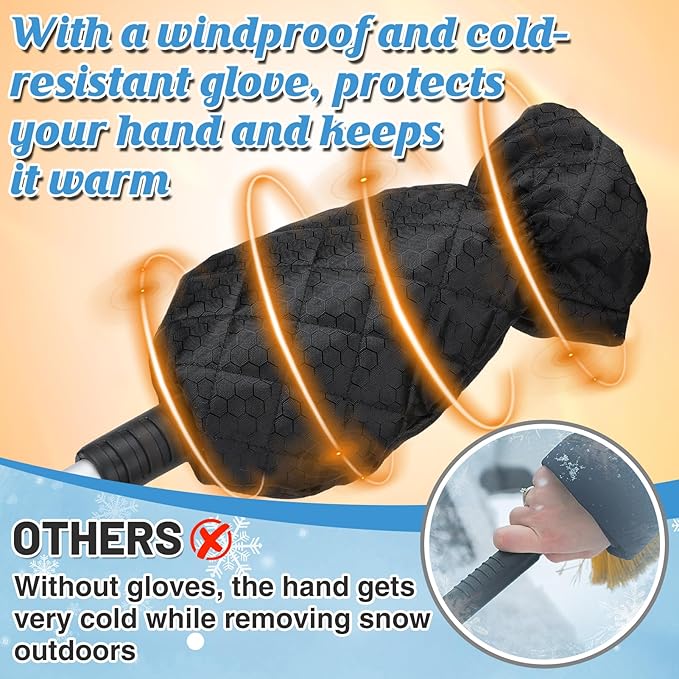 Acostop Snow Brush & Ice Scraper for Car Windshield with Glove - 16.5"-23" Extendable Snow Scraper Long Handle Brush Warm Glove Kit for Remove Quickly Automotive/Cars/Trucks/SUVs