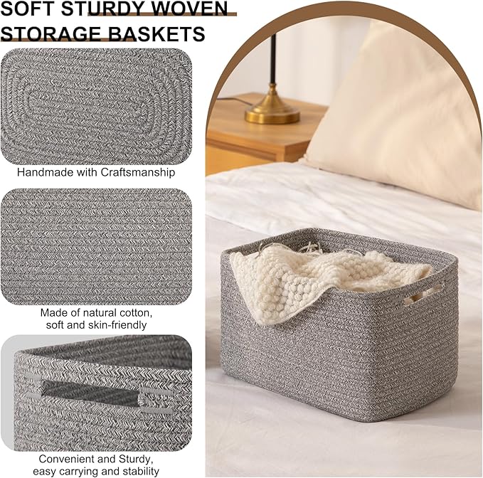 OIASKET Storage Baskets for Organizing, Woven Decorative Baskets for Shelves - Books, Towels, and Clothes, Cotton Rope Toy St