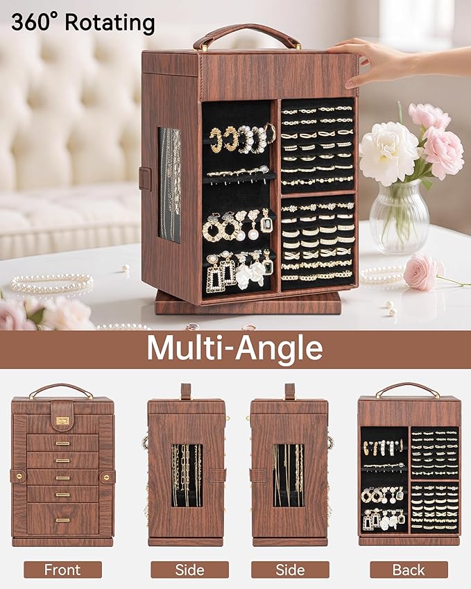 AKOZLIN 360° Rotating Jewelry Box 6-Tier Organizer Functional Jewelry Storage Case for Women Girls Ring Necklace Earring Brac
