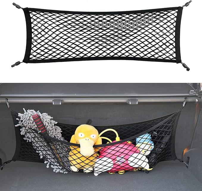 Double-Layer Trunk Cargo Elastic Net for SUV, 35x11 Stretch to 65x25 for Car Organizer Heavy Duty with Hooks