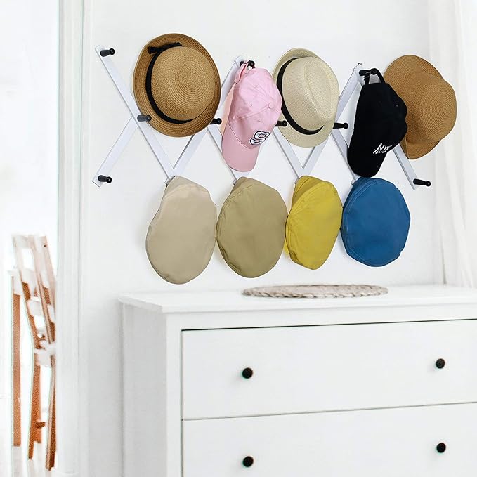 WEBI Accordion Wall Hanger,Expandable Wooden Hat Rack for Wall Mounted Coat Rack,Accordion Hat Hooks Holder for Baseball Caps