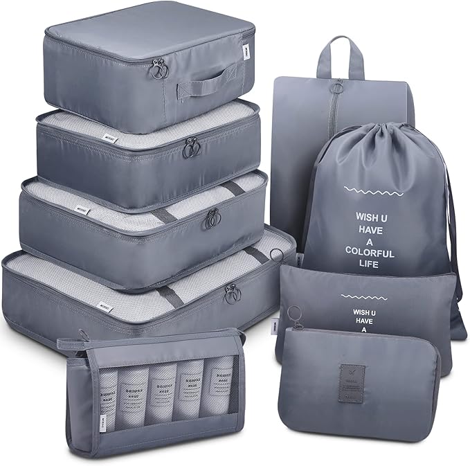 Mossio 9 Set Packing Cubes with Shoe Bag & Electronics Bag - Luggage Organizers Suitcase Travel Accessories