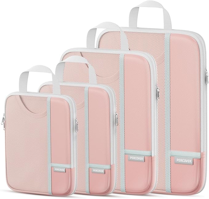 Percover Compression Packing Cubes 4-Piece Set, Packing Cubes Compression for Travel with Label Pockets, Travel Organizer for