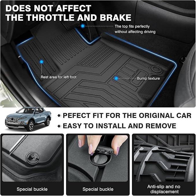 Powerty Floor Mats & Truck Bed Mat for 2022-2024 2025 2026 Hyundai Santa Cruz Accessories Floor Mats 2 Row Liner Set All Weather TPE 3D Floor Liners&Truck Bed Liner