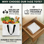 Extra Large Canvas Tote Bag - Big Reusable Grocery Shopping Heavy Duty Foldable