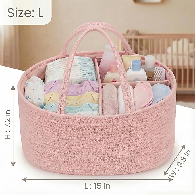 luxury little Diaper Caddy Organizer, Large Cotton Rope Nursery Baby Basket, Changing Table Organizer for Baby Diaper Storage