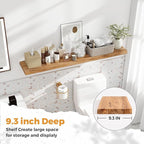 RICHFOCUS Live Edge Elm Floating Shelves - 48" W x 9.3" D Rustic Solid Wood Wall Shelves with Invisible Bracket, Wall-Mounted