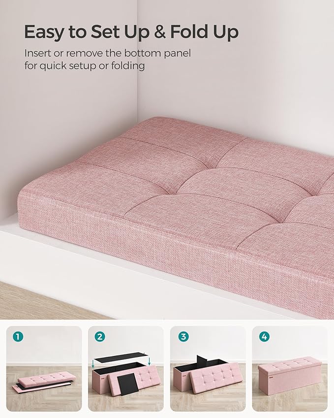 SONGMICS MAZIE Collection - 43 Inches Folding Storage Ottoman Bench, Ottoman Foot Rest, End of Bed Bench, Storage Chest, Load