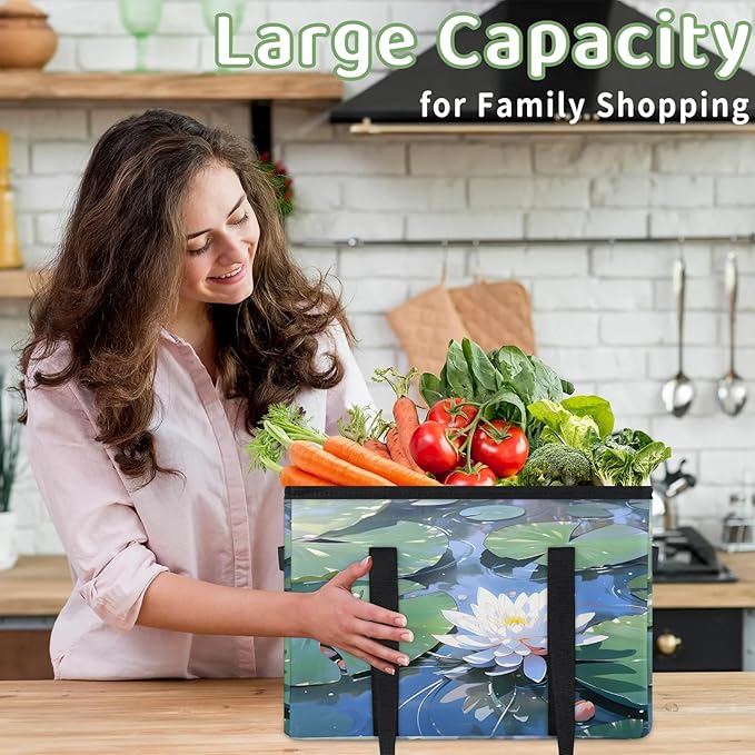 Reusable Grocery Bags Heavy Duty Shopping Bags Foldable Large Tote Bags with Long Handles & Hard Bottom