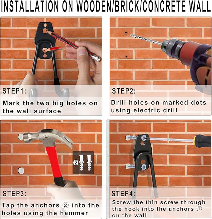 KOFANI Steel Garage Storage Hooks - 16 Pack Anti-Slip Coating, Heavy Duty Wall Mount Hooks for Hanging Bike, Ladder, Garden T