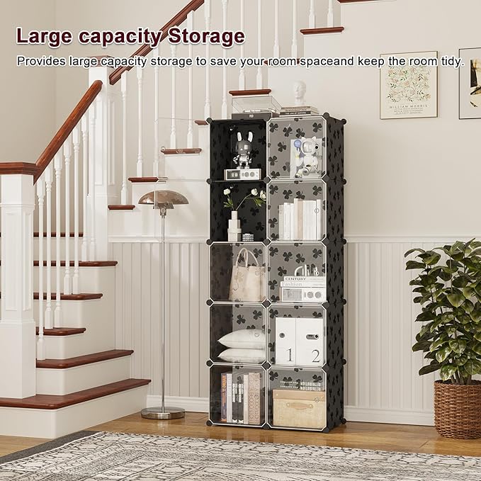 C&AHOME Cube Storage Organizer with Doors, 10-Cube Shelves, DIY Plastic Modular Bookshelf, Closet Clothes Storage Shelving Id