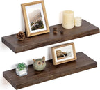 Floating Shelves for Wall Decor, Rustic Solid Elm Wood Live Edge Floating Shelves Wall Mounted, Wall Shelves with Invisible B