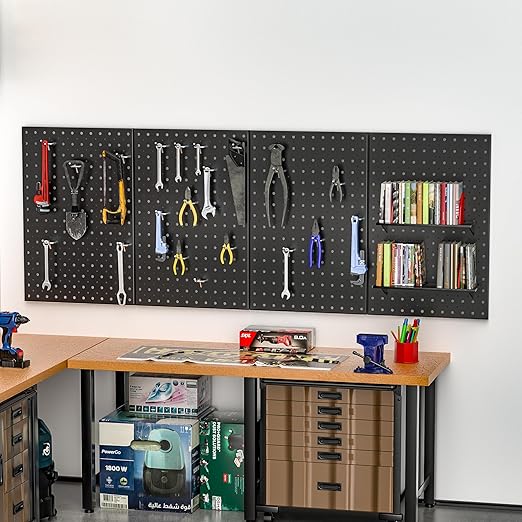 Pegboard Smith Metal Pegboard Panels, 16" x 12" Heavy-Duty Steel Peg Boards for Garage Tool Storage, Wall-Mounted Pegboard Or