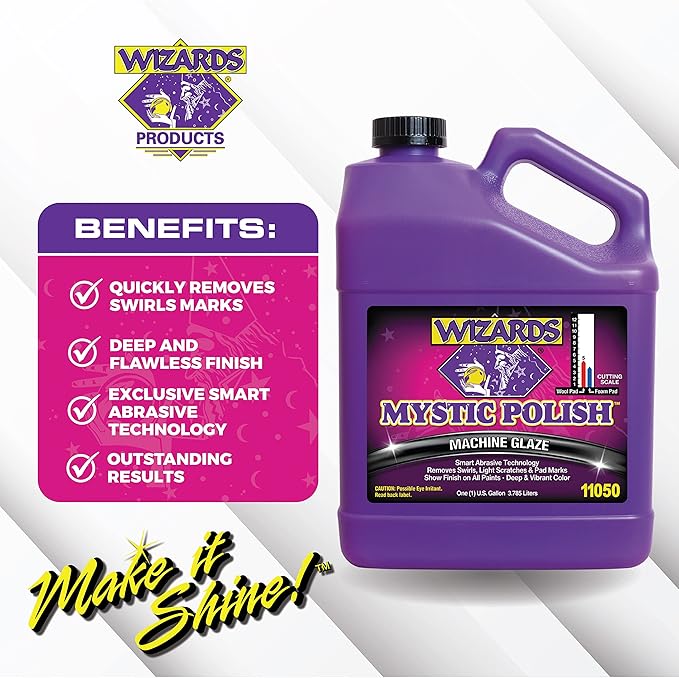 Wizards Mystic Polish Machine Glaze - Cutting Compound and Polish with Smart Abrasive Technology - Professional Car Scratch Remover - Water-Based Polishing Compound for Car Detailing Kit - 1 Gallon
