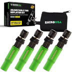 Rhino USA Adjustable Tire Deflator Kit (10-30 PSI) Ultimate Screw-on Automatic Tire Deflators for Offroad - Quick & Easy Air Down System for The Trails - Best Jeep Off Road Accessories (4-Pack) -Green