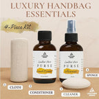 Leather Purse Cleaner & Conditioner Kit – 4pc Set with 4oz Cleaner, 4oz Conditioner, Microfiber Cloth & Applicator Sponge – L