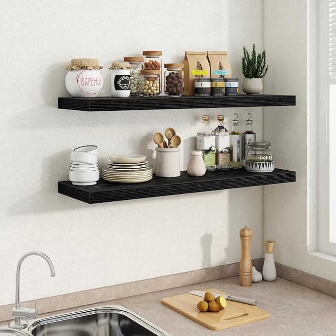 Fun Memories 40 Inch Floating Shelves in Black, 9.3 Inch Deep Floating Shelf for Bathroom Living Room Kitchen, Rusitc Wall Mo