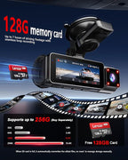 4K+2K+2K 3 Channel Dash Cam Front and Rear, 128GB Card Included, Dash Camera for Cars 5.8G/2.4G Dual Wifi, Built-in GPS, Nigh