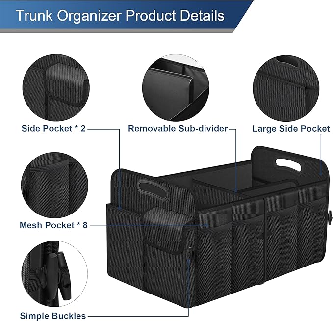 Femuar Car Trunk Organizer, Trunk Storage Organizer with 72L Large Capacity Waterproof Collapsible and 11 Pockets, Trunk Organizer for Suv