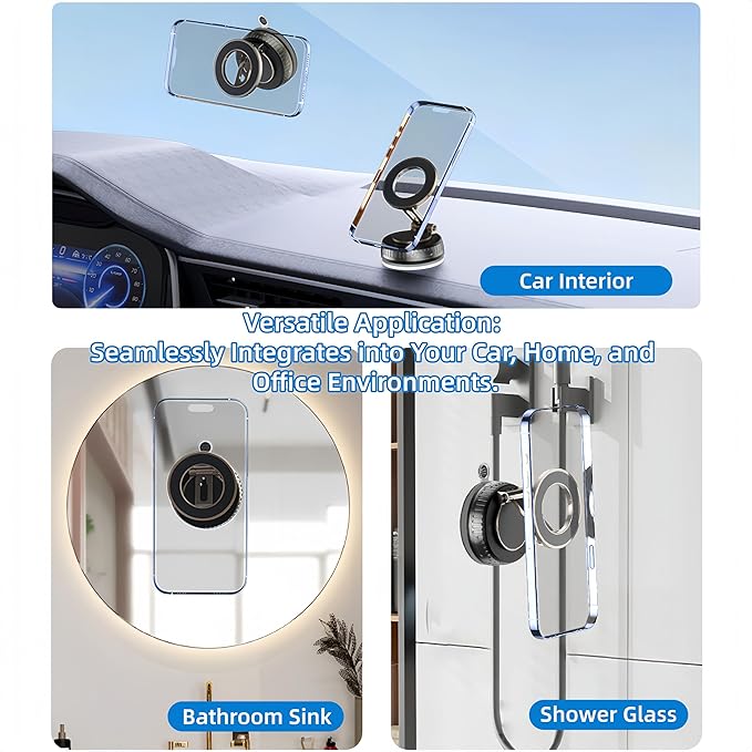2026 Upgraded Magnetic Car Phone Mount for MagSafe: 360° Rotatable Adjustable Holder with 180+LBS Strong Suction Cup & 4200gf Magnet, Compatible with iPhone Series & Android Devices, Black