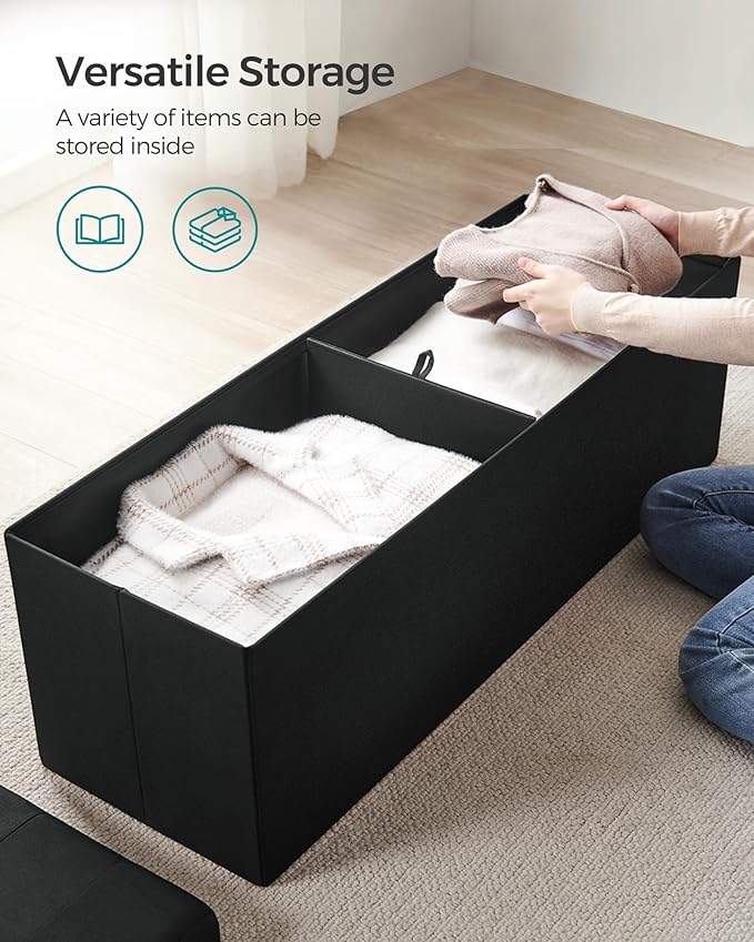 SONGMICS MAZIE Collection - 43 Inches Folding Storage Ottoman Bench, Ottoman Foot Rest, End of Bed Bench, Storage Chest, Load