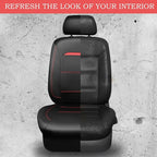 CAR PASS Leather Car Seat Cover Full Set with Steering Wheel Cover and 2PCS Seat Belt Shoulder Pads,for Trucks and SUV with Built-in Seatbelts and Front Seat Side Armrests(Combo Set, Black and Red)