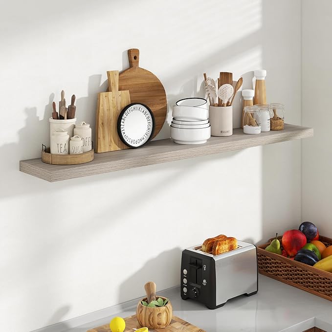 55 Inch Floating Shelves, 8 Inch Deep Floating Shelves for Wall, Hanging Shelf with Invisible Brackets, Deep Shelves for Bath