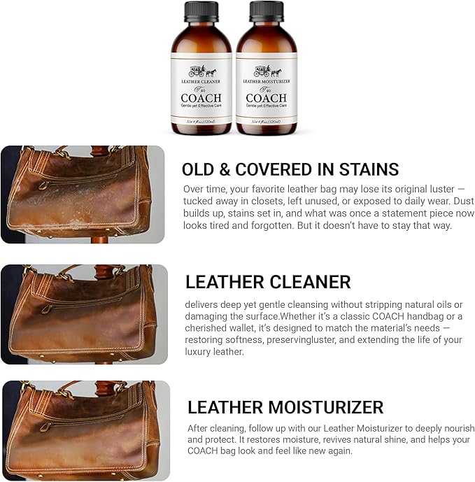 Leather Cleaner & Moisturizer Set for Coach, Gentle Formula to Remove Stains & Restore Shine, Keeps Leather Looking Like New,