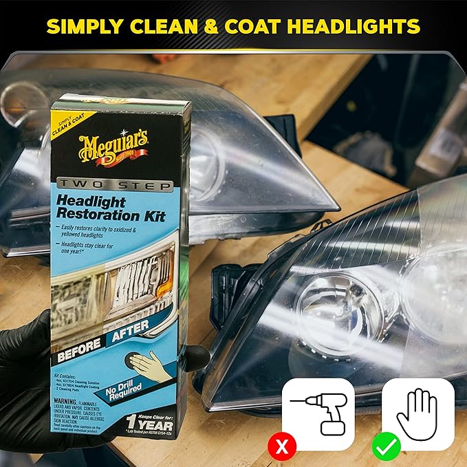 Meguiar's Two Step Headlight Restoration Kit, Bundled with 4 Oz Keep Clear Head Light Coating Spray