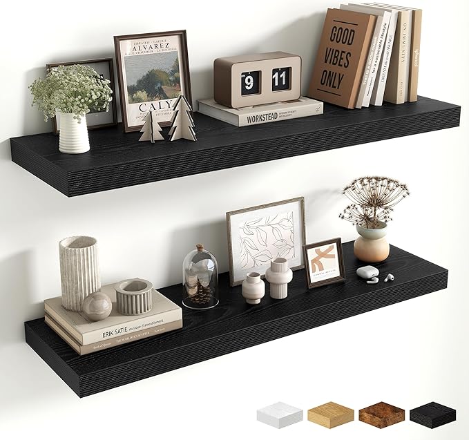 Fun Memories Floating Shelves for Wall 36 Inches, Wood Shelves with Invisible Bracket, 10" Deep Shelves Wall Mounted, Large W