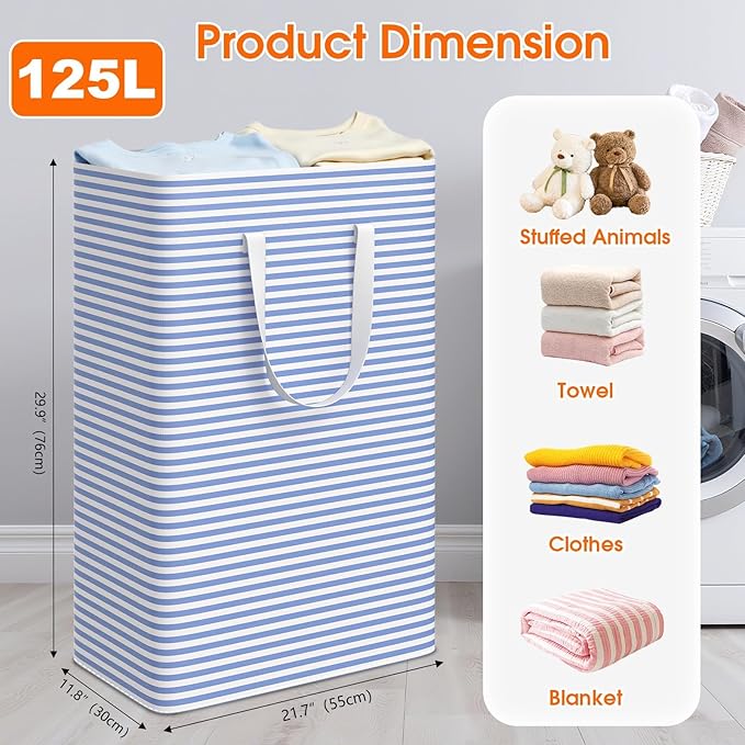 3 Pack Large Laundry Basket,Waterproof & Freestanding Laundry Hamper,Collapsible Clothes Hampers with Easy Carry Long & Reinf