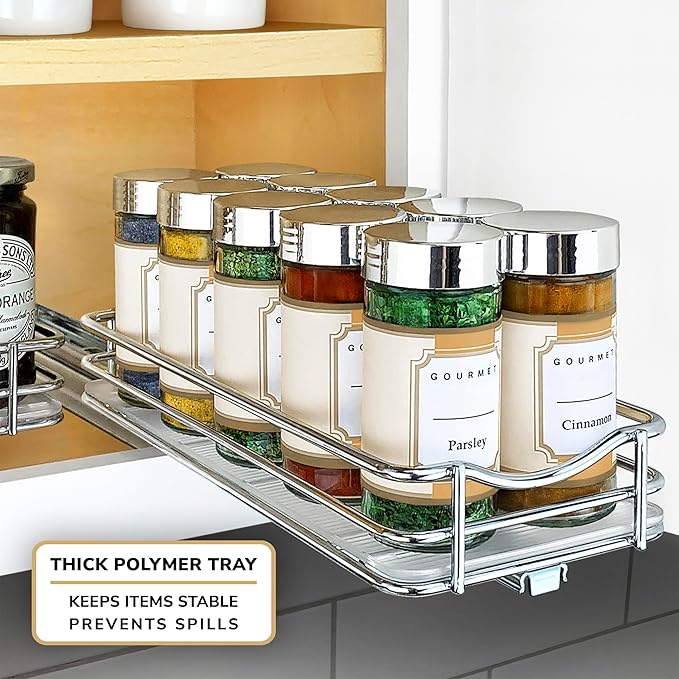 LYNK PROFESSIONAL® Pull Out Spice Organization for Cabinets - 4-3/8 inch Wide – Spice Rack for Inside Cabinets, Slide Out Spi