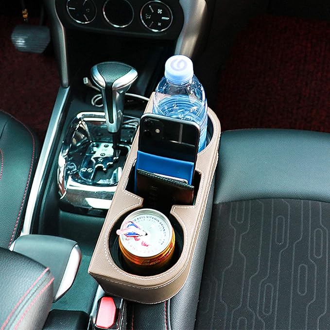 Car Seat Organizer Cup Drink Holders Multi Functional Gap Filler Storage Box Insert Organization Helps Reduce Distracted Driving&Holds Phone Mount Mug Bottle Cellphone (PUBD-Beige)