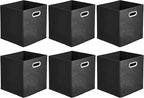 Amazon Basics Collapsible Cube Storage Bins, Space-Saving, Organizing Fabric Bins with Handles, 10.5" x 10.5" x 11", Black, 6